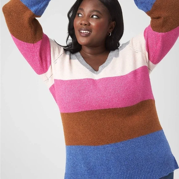 Lane Bryant Colorful Striped V-Neck Sweater 22/24 - Picture 1 of 6